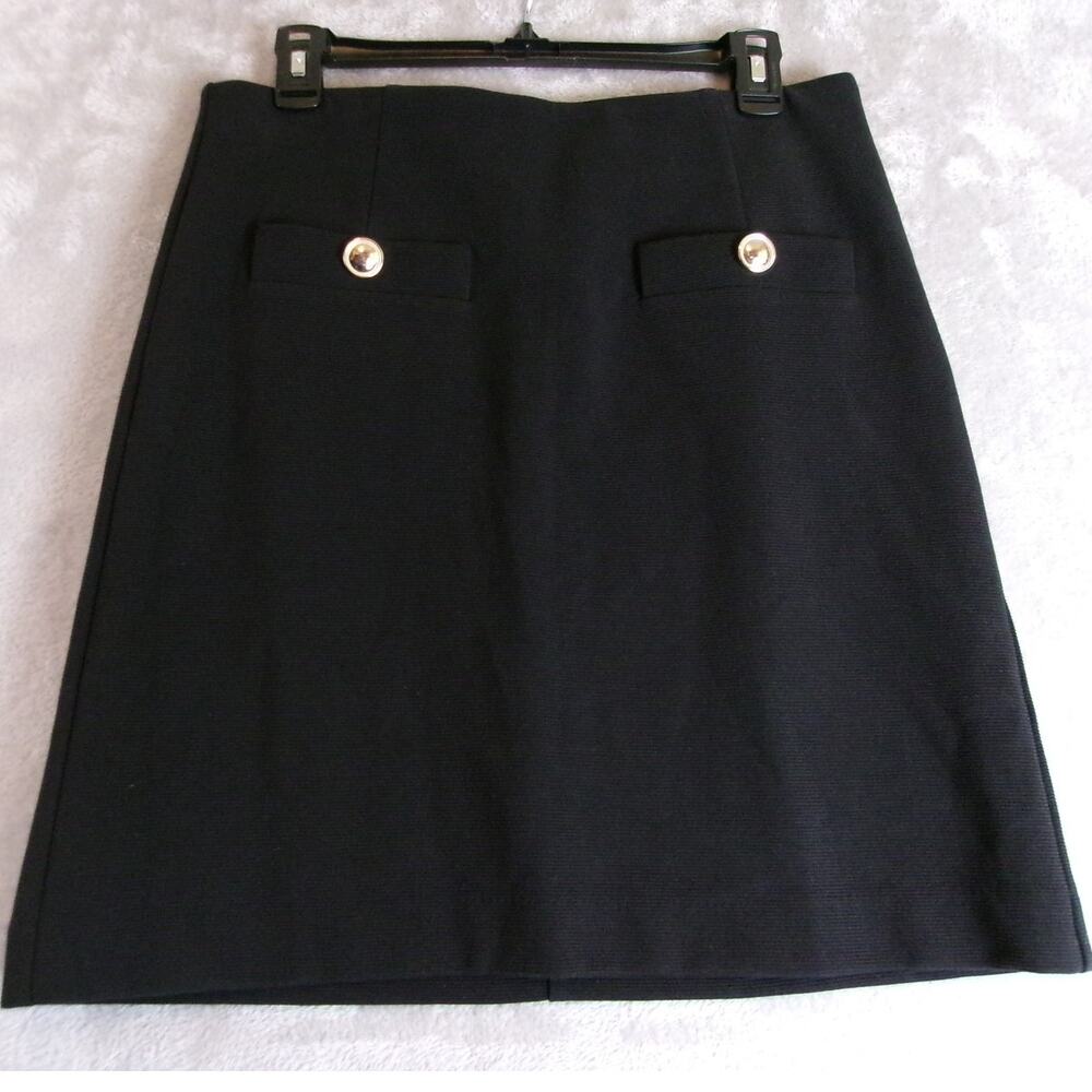 Ann Taylor Black Textured Gold Button A-Line Mini Skirt Size 8
